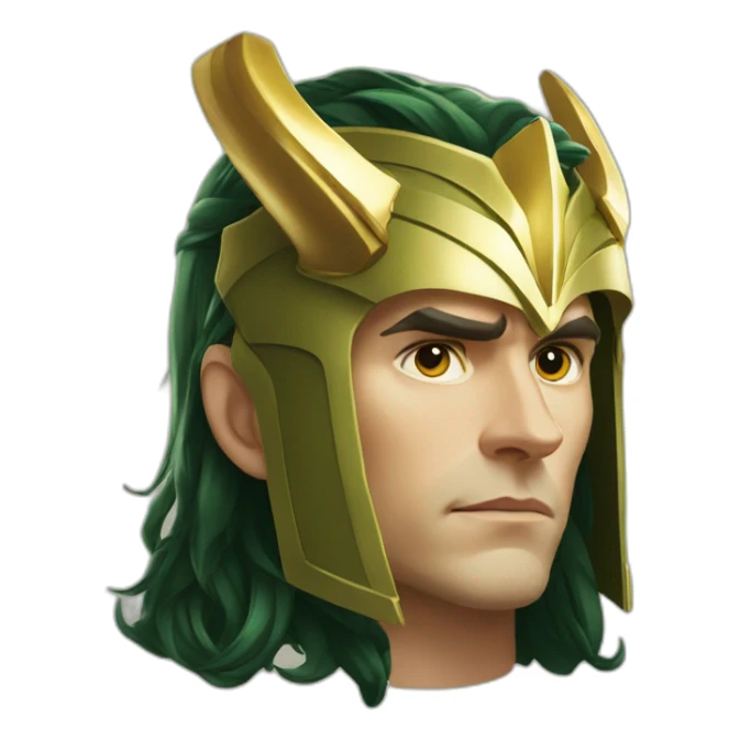 Loki with his golden horned helmet, looking serious sticker