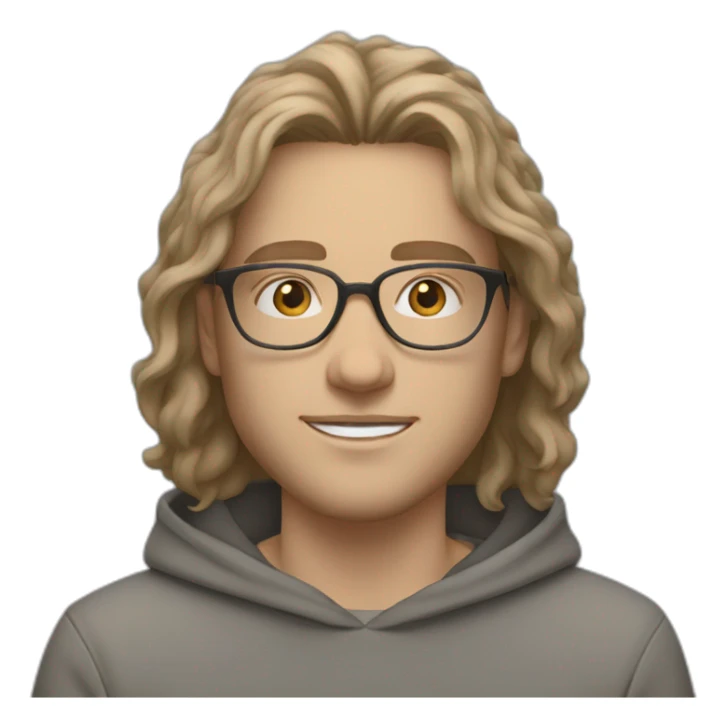 young white guy with slightly long wavy hair and a fade in light brown color and rounded silver glasses with a grey hoodie on sticker