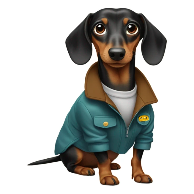 Weiner dog with jacket that says Taylur on it sticker