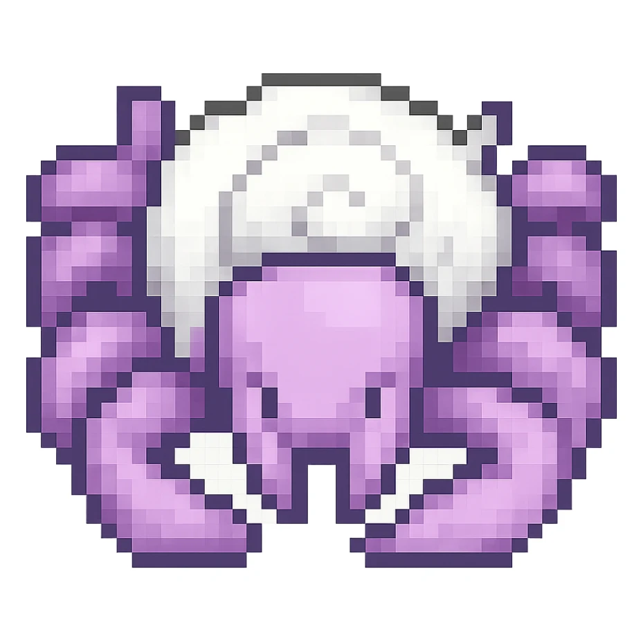hermit crab should be light violet and the shell should be white with spirals, pixel art style sticker