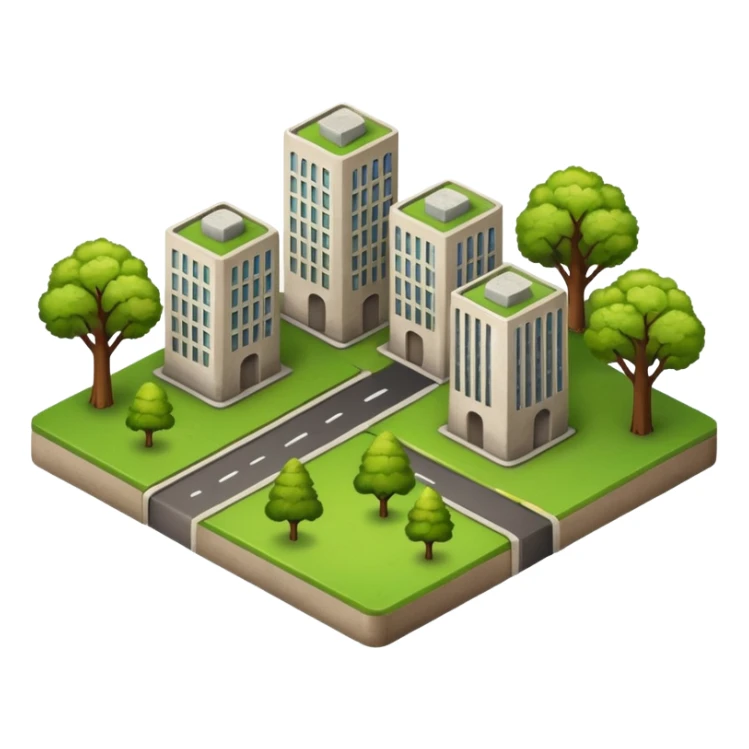a piece of land with trees and buildings sticker