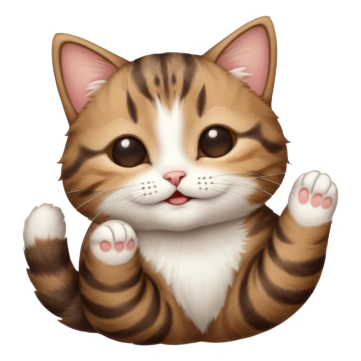 dark brown tabby and white small cat in funny positions upside down with eyes closed sticker