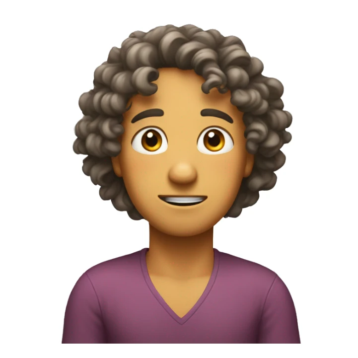 shoulder shrug, careless look, little smile, no teeth, curly hair sticker