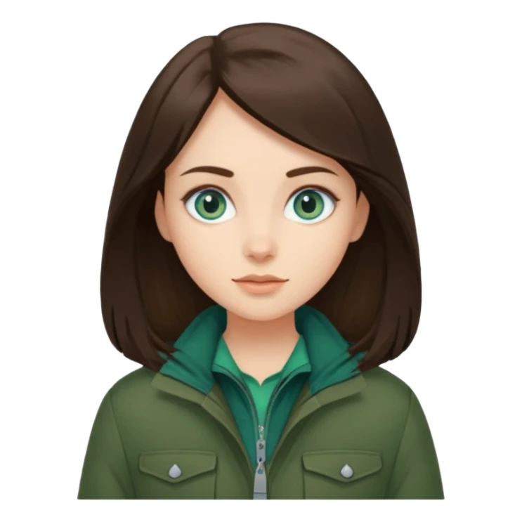 brunette with blue eyes skiing in a forest green jacket sticker