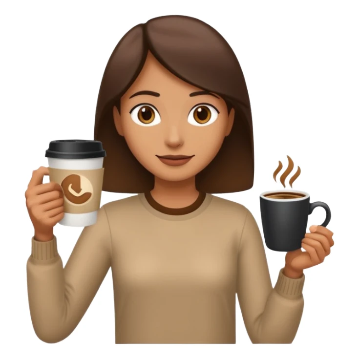 left hand offers a video file, right hand offers a coffee cup, simple, clear, no text sticker