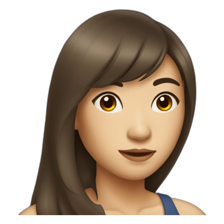 Asian woman with brown long hair, side bangs sticker