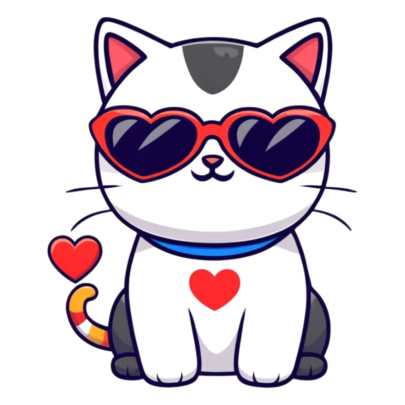 cat wearing heart-shaped sunglasses sticker