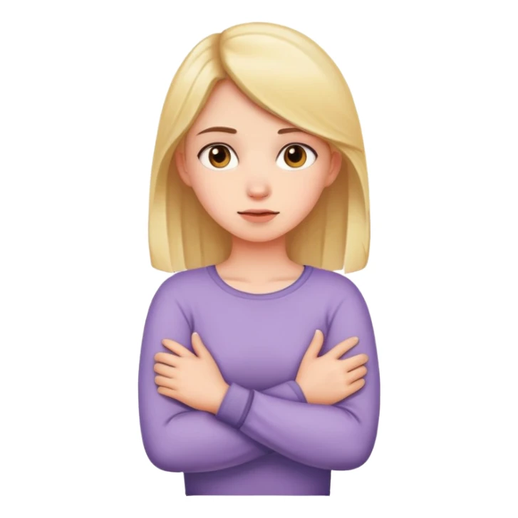 Girl crossing arms holding neck sticker