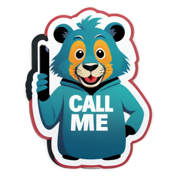 An animal using a cell phone saying call me sticker