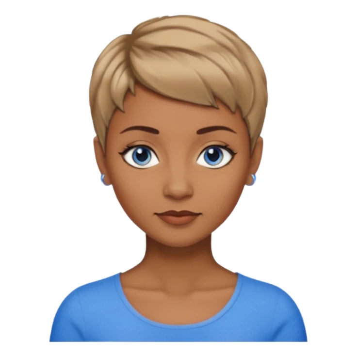 Frau, braun mit dunkelblonden spitzen, kurzhaarfrisur Pixie schnitt, blaue Augen, mittleres alter sticker