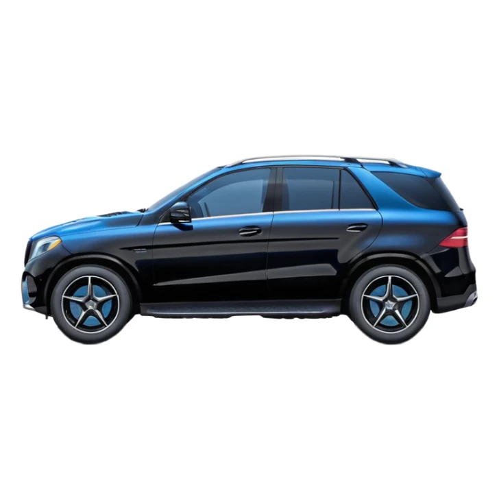 black Mercedes GLE SUV in pure side view, only the side visible, cute compact proportions, glossy black paint, blue-tinted windows, rounded and soft features sticker