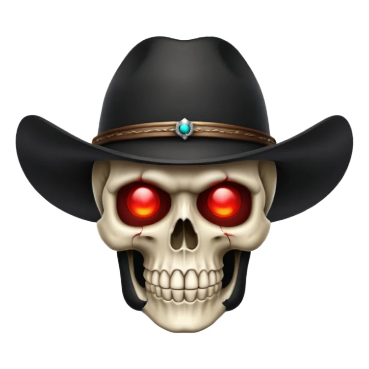 skull wearing a black cowboy hat with glowing red eyes sticker
