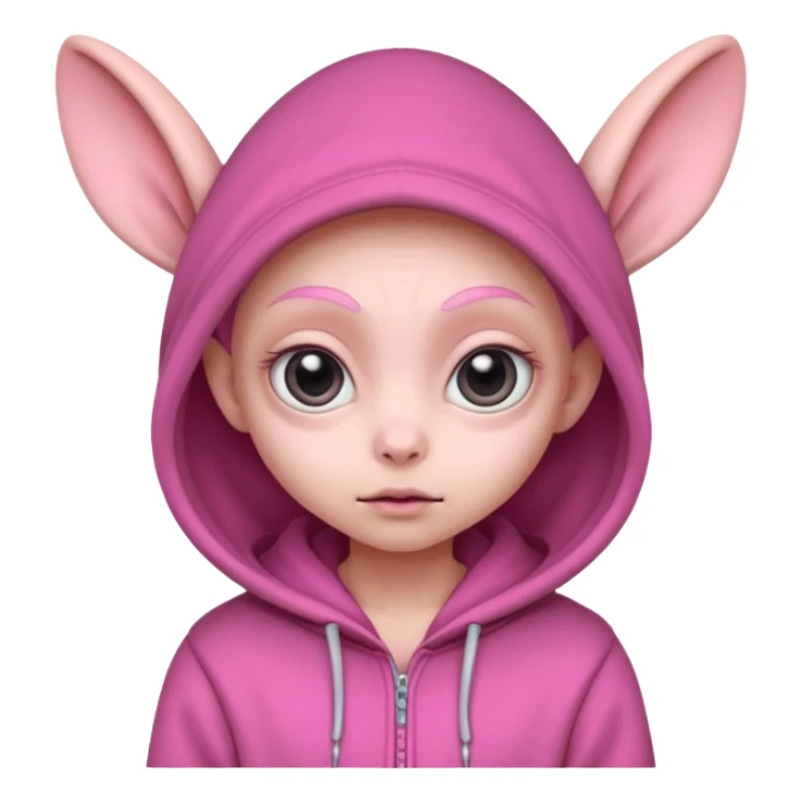 Aliens Pink, hoodie, cute big eyes, big ears, half body sticker