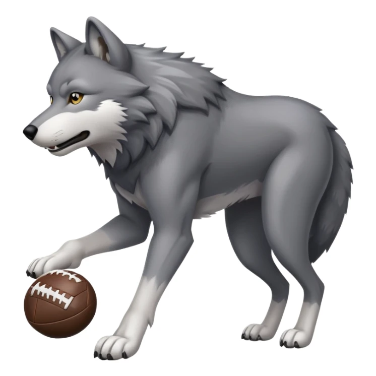 Wolf playing football, holding a football sticker