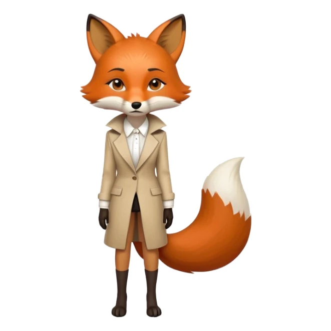 serious anthropomorphised female fox in stylish outfit, no sunglasses, very sad and crying, looking to the left, full-body view sticker