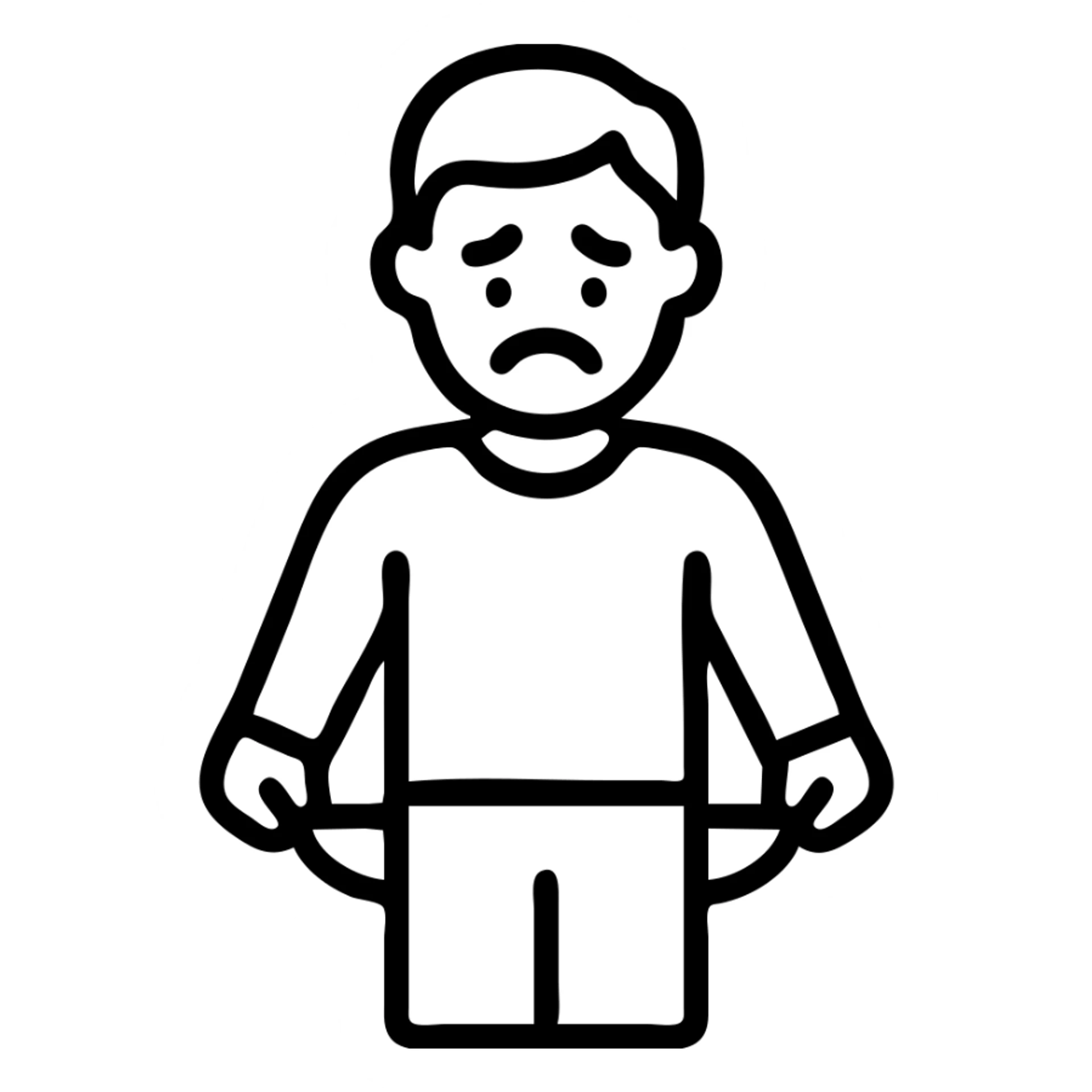 sad man with empty pockets black outlined icon sticker