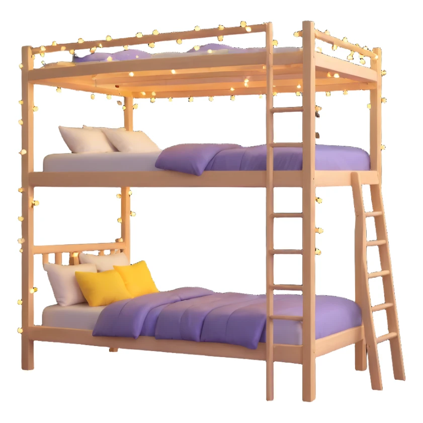 raised loft bed with twinkling fairy lights strung underneath sticker