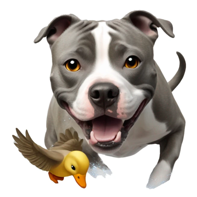 Grey Staffordshire bull terrier chasing a duck sticker