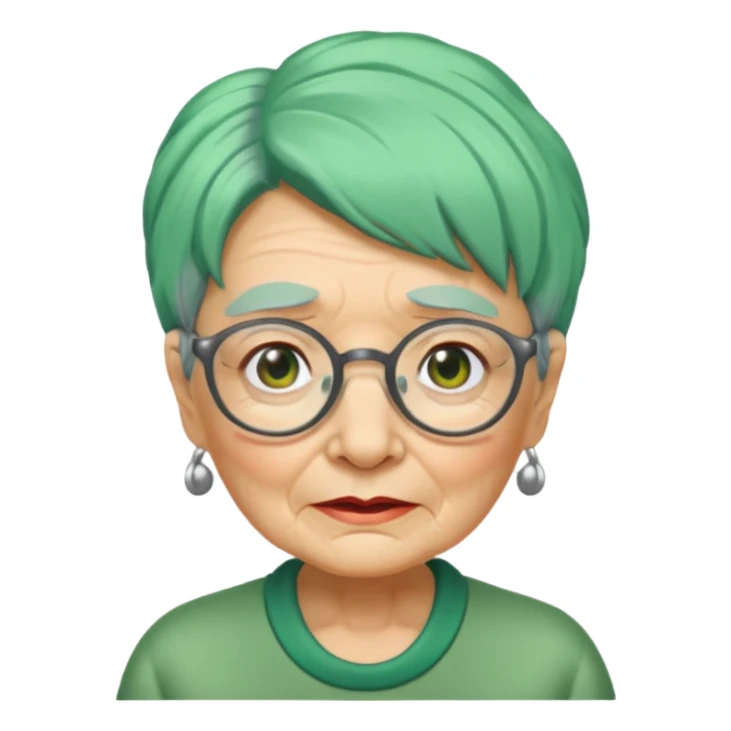 green haired grandma with wrinkles and glassess sticker