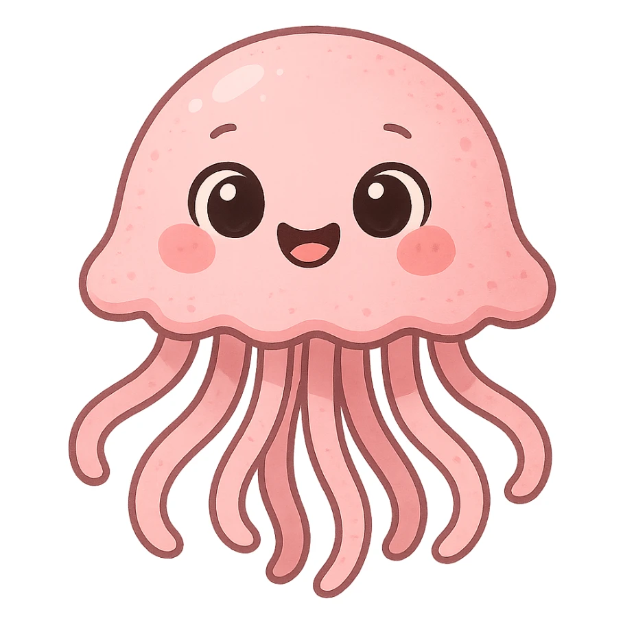 a cute pink jellyfish, original design, big eyes, blushing cheeks, joyful sticker