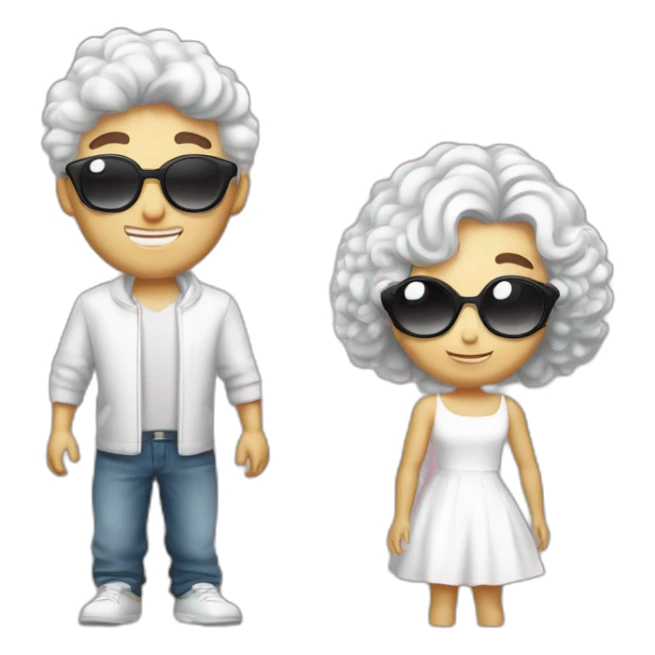 Garçon blanc cheveux bouclés châtains avec fille blanche cheveux long bruns ondulés et lunettes couple sticker