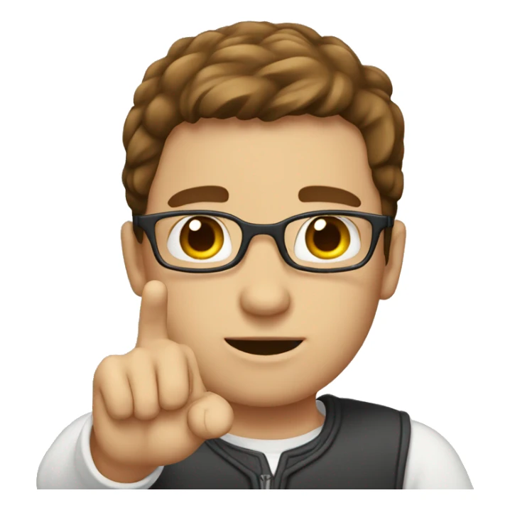 white nerd brown hair with heart hand sticker