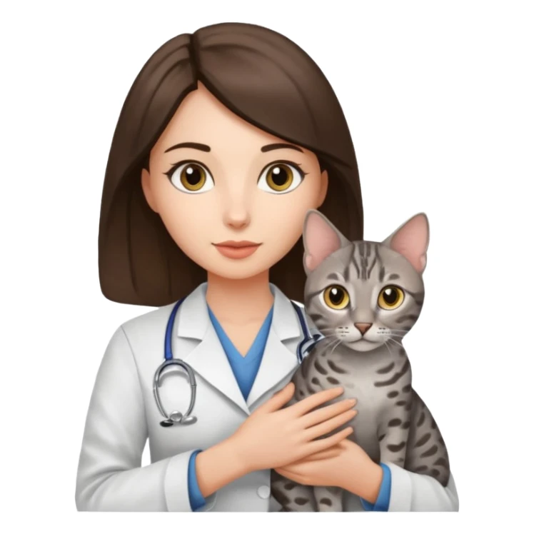Female veterinarian, brunette, Egyptian mau cat sticker