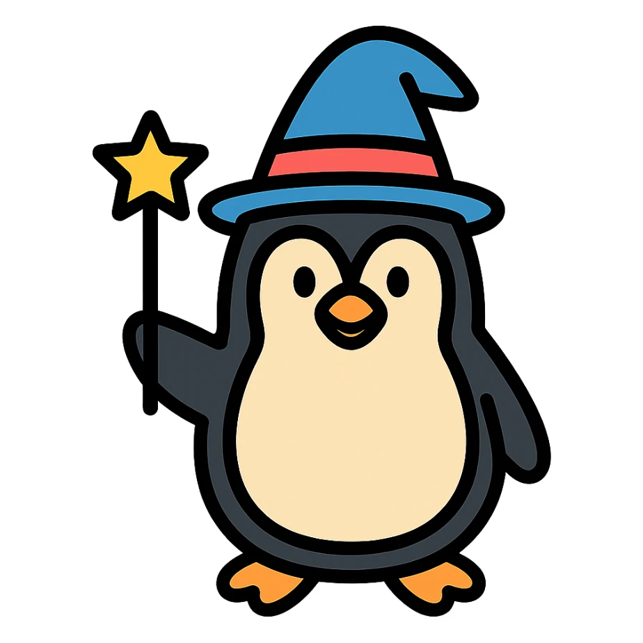 color outline icon of a penguin wizard sticker