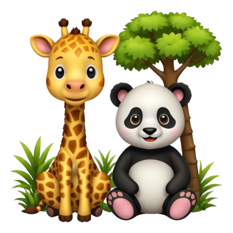 giraffe and panda sitting in a village sticker