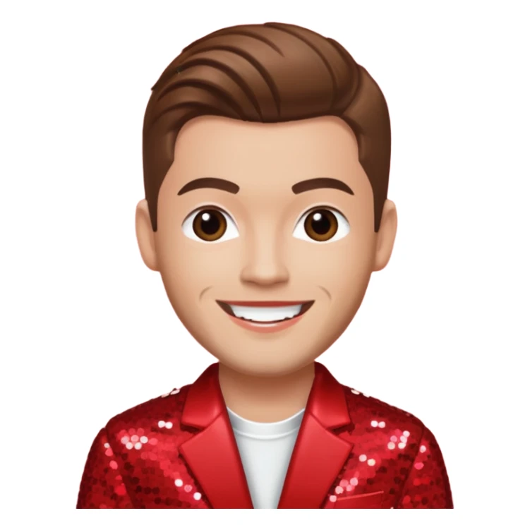 Mikey Graham from Boyzone with brown hair, light skin, red sequin outfit sticker