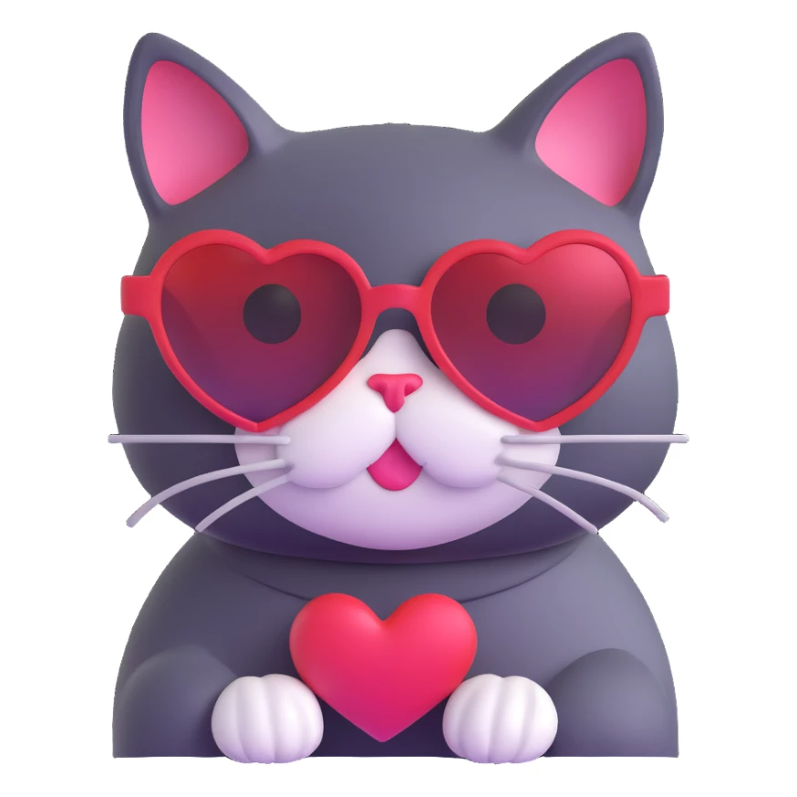 Cat wearing heart-shaped sunglasses sticker