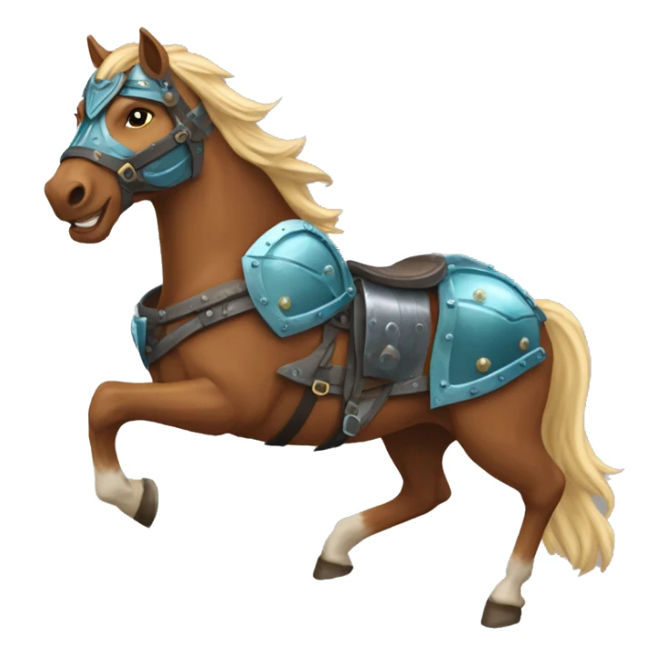 Chestnut brindle brindled horse blonde mane running galloping wearing blue and cyan armour  sticker