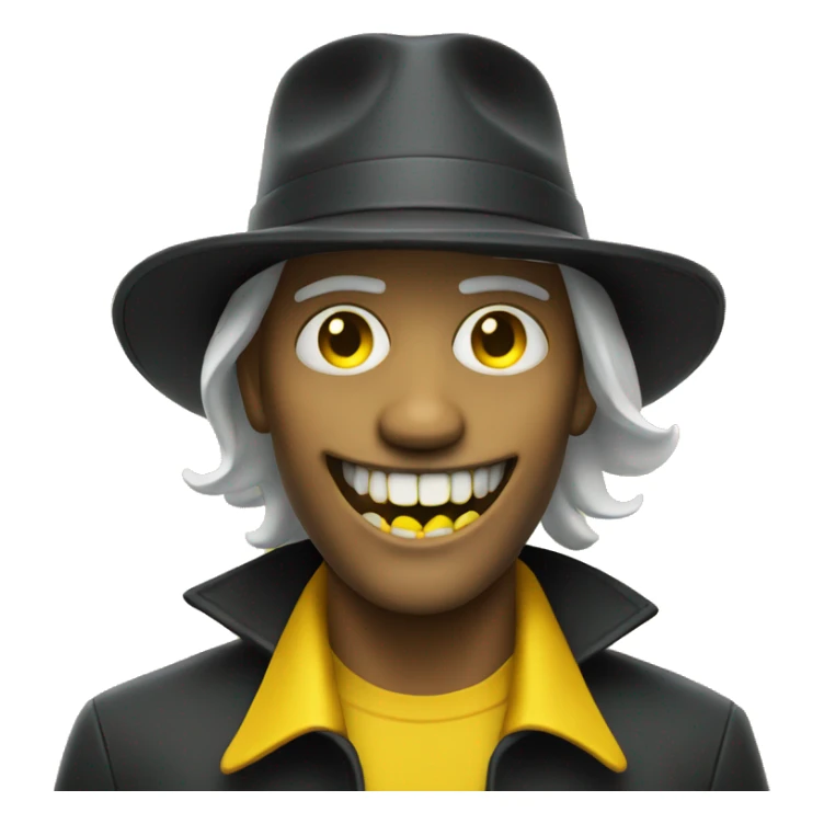 male horror figure in hat with yellow teeth sticker