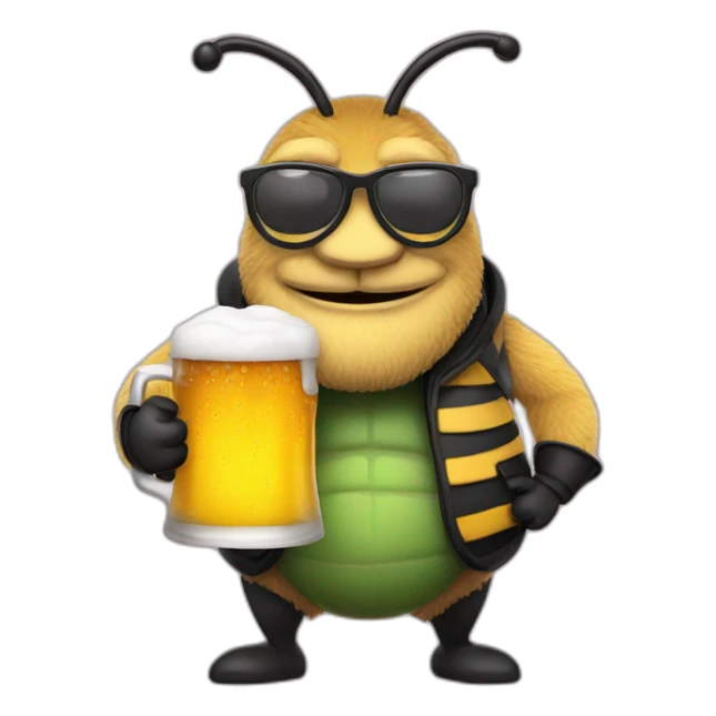 uncle bee with a beer belly and glasses and a beer in the hand sticker