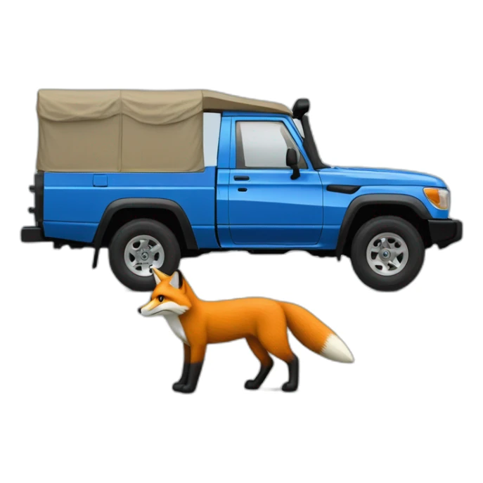 Fox driving a blue toyota landcruiser 70series sticker