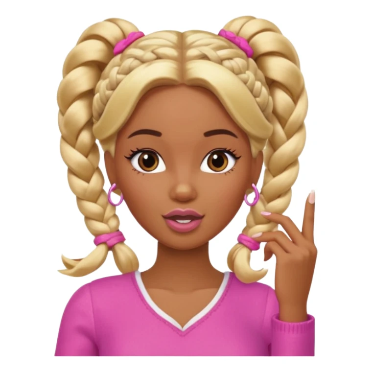 brown skin blonde barbie with two braids in front biting fingernail with long French tips  sticker