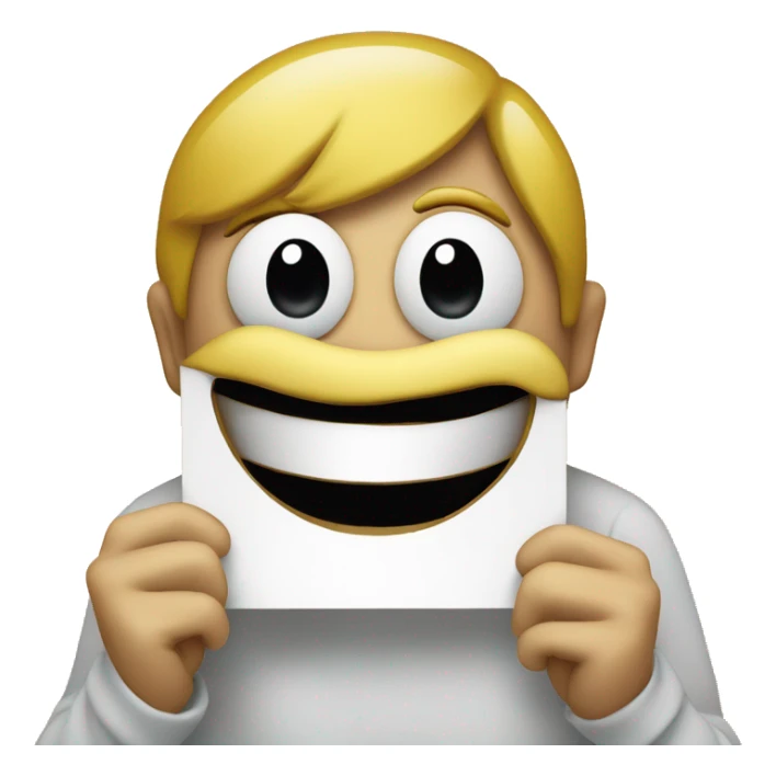 fake big smile emoji holding a sign that says “hahahaha… pls help me” sticker