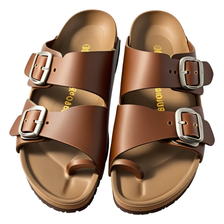 Brown Birkenstock sandals with double buckle sticker