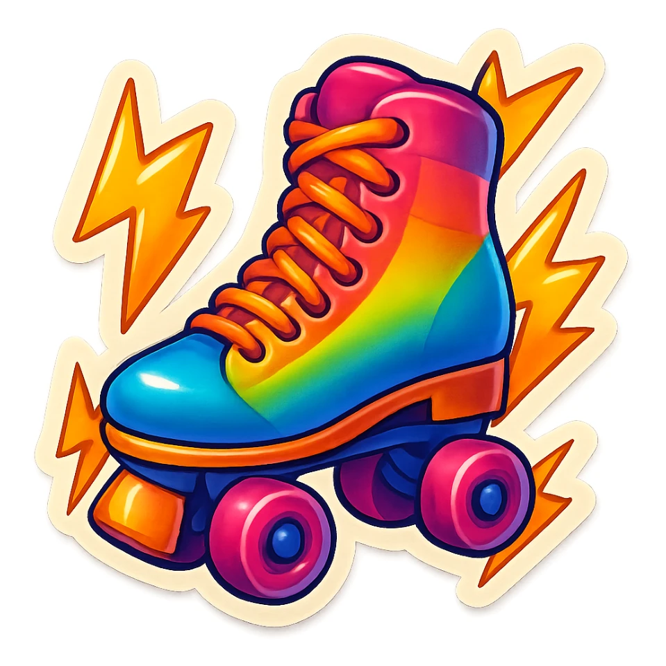 a roller skate with lightning bolts, retro sticker style sticker