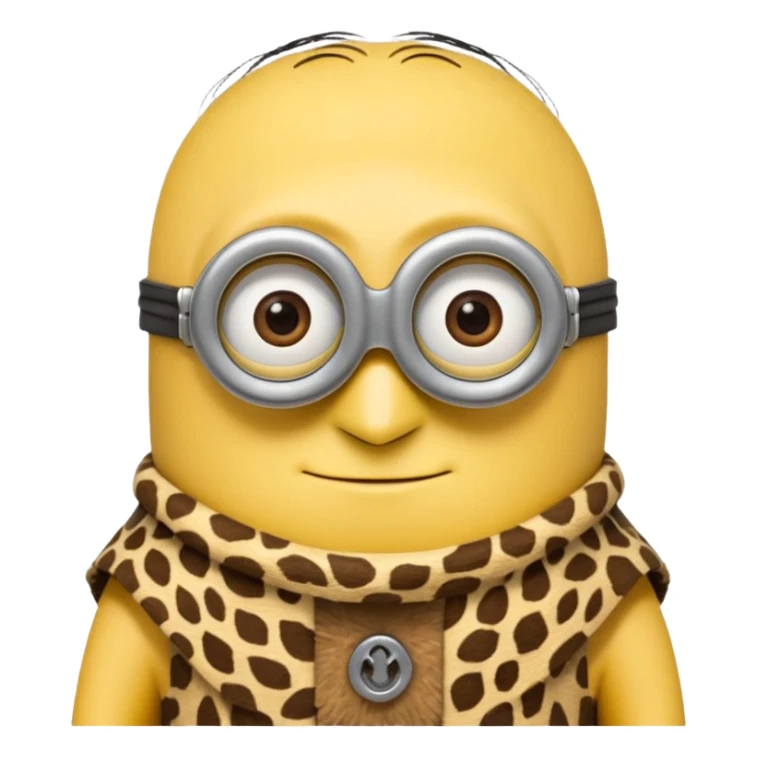 a minion wearing ancient animal skin cloth, half body, icon sticker