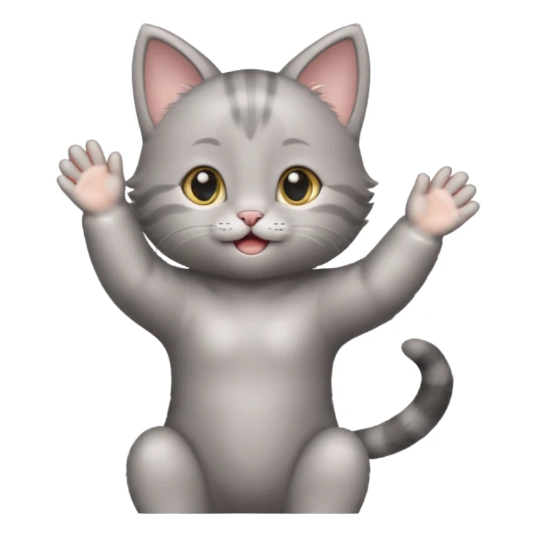 Happy Gray baby girl kitten standing with arms up  sticker