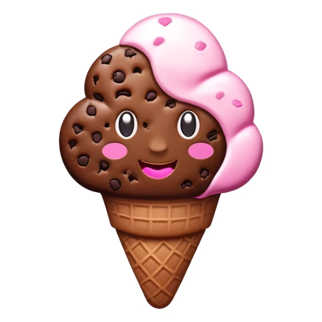 make chocolate cookie emoji with pink, white, and brown ice cream, like cookies boom sticker