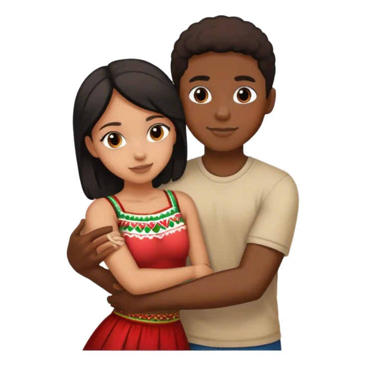 Black boy with his arms around a Mexican girl sticker