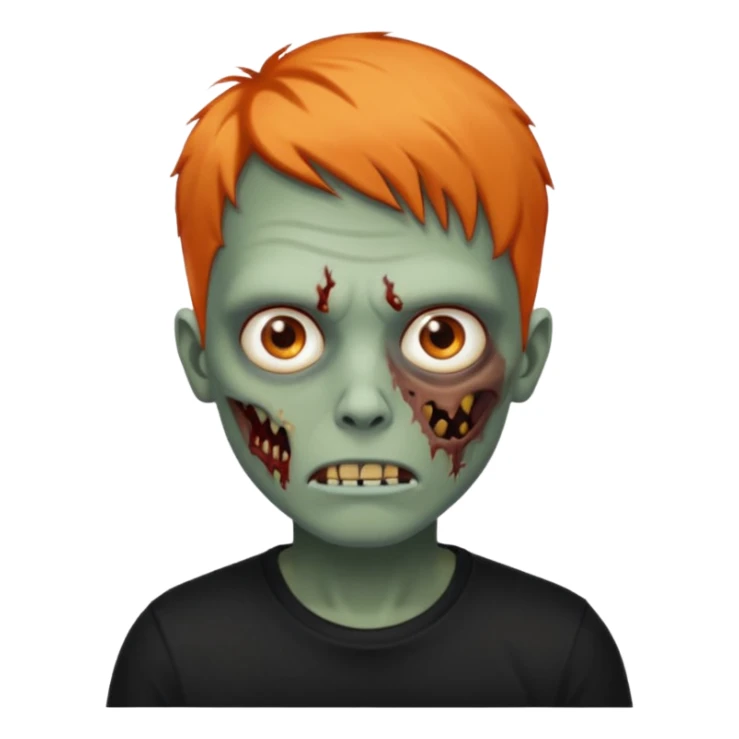 Faça uma zumbi com cabelos curtos e laranja, deve estar vestindo uma camisa preta e ter seus olhos castanhos sticker