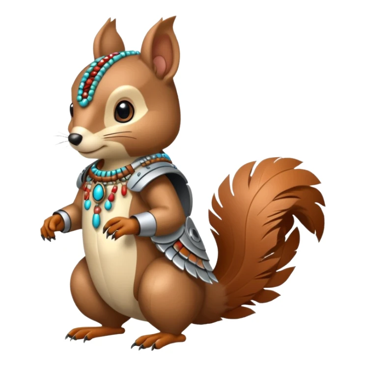 Full Robotic squirrel wearing native American regalia with feathers and beads sticker