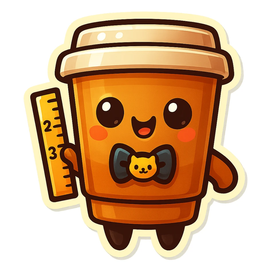 Tall coffee cup, pointing with ruler, dressed as a teacher, cat bowtie sticker