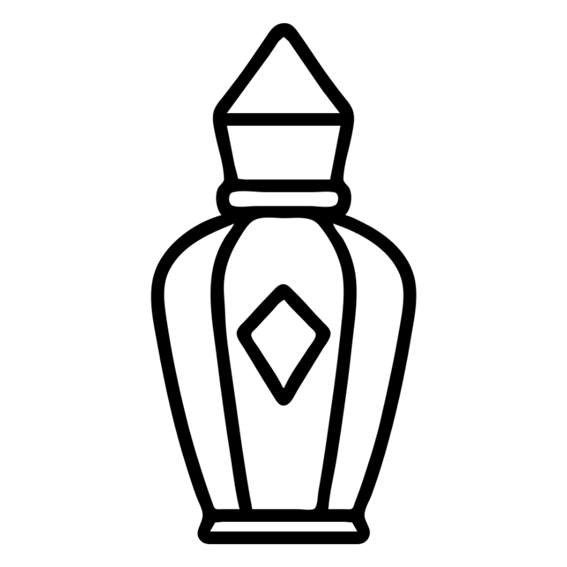 stylized elegant perfume bottle inspired by Xerjoff fragrances, focus on unique bottle shape and luxurious design, bottle silhouette and details only, no characters or text sticker