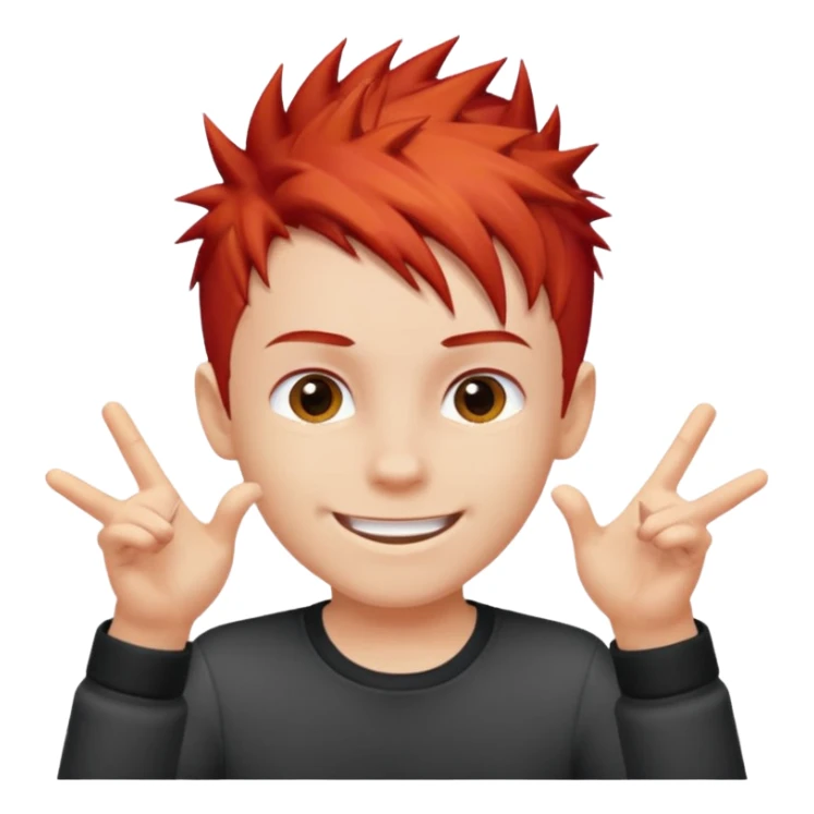 Boy with Red Hair – short spiky red haircut, energetic pose.










































 sticker