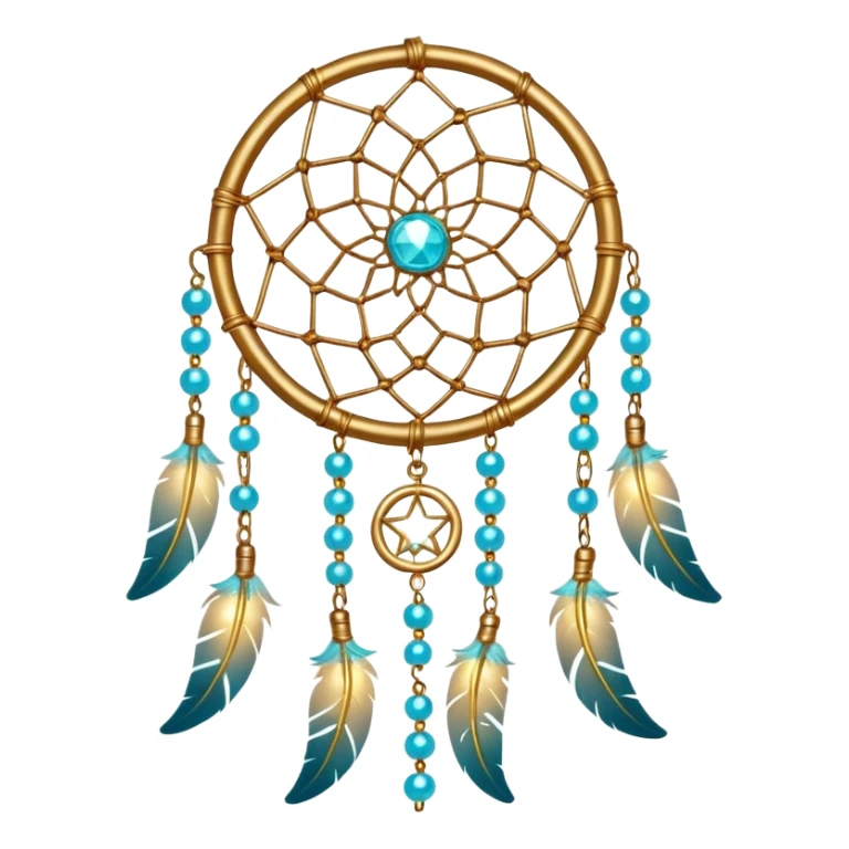 Star-shaped golden bright divine shimmering shiny sparkly glittery glowing glossy dreamcatcher with cyan beads sticker