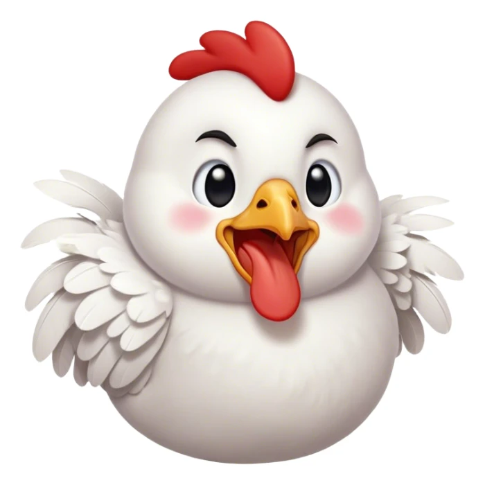 Cinematic Cute Yawning White Chicken Portrait Emoji, Head tilted slightly with a dramatic, wide-open yawn, showcasing a soft, fluffy white plumage with a crisp red comb and drooping wings, round beady eyes barely open in drowsy contentment, Simplified yet irresistibly adorable features, highly detailed, glowing with a soft, cozy glow, high shine, relaxed yet expressive, stylized with a touch of whimsy, bright and endearing, soft glowing outline, capturing the essence of a sleepy yet affectionate chicken, so drowsy it feels like it could stretch out of the screen and curl up for a nap! sticker